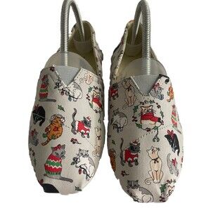 TOMS Belmont Holiday CATS Slip On Shoes Light Grey Women's Size 7.5 Loafers